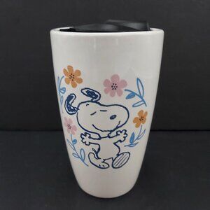 Peanuts Snoopy Travel Mug Strolling through Flowers Modern Gourmet Food 2022 HTF
